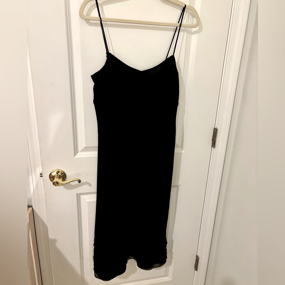 Ann Taylor Loft Midi Black Adjustable Strap Slip Dress with Ruffle Bottom 6